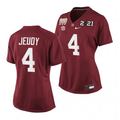 Women's Alabama Crimson Tide #4 Jerry Jeudy 3X CFP National Championship Crimson NCAA Special Edition College Football Jersey 2403ZOYL3